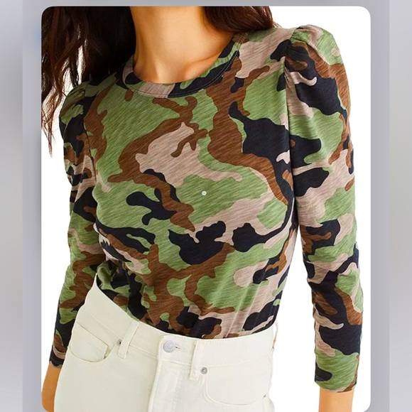 Veronica Beard Porter Puff Sleeve Camo Tee - Picture 2 of 5